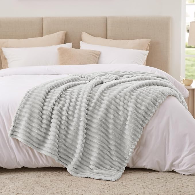EXQ Home Gentle Soft Fleece Throw Blanket – Cozy Lightweight Blanket for Couch Bed – All-Season Warm Fuzzy Flannel Blanket for Women Mom Her – Gifts for Birthday(50"x60",Light Grey)