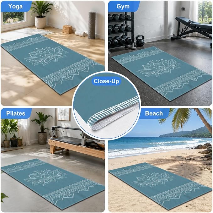 Yoga Mat Towel, Hot Yoga Non Slip with 4 Corner Pockets, 70 x 26 in | Soft Absorbent Microfiber With Four Corner Pockets, Fits Over Yoga Mats For Hot Yoga, Pilates, Gym, And Travel