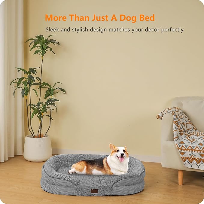 Dwanton Orthopedic Waterproof Medium Dog Bed Sofa, Gel Memory Foam, 36" | Egg-Crate Foam Dog Sofa, Washable Pet Bed with Four Sided Bolster Cushion, Removable Cover & Non-Slip Bottom, Medium Grey-1