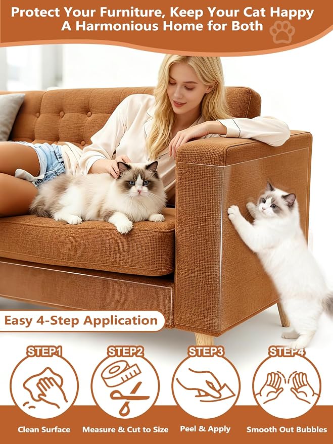 Extra Thick Clear Anti Cat Scratch Furniture Protector 17" x 197" | Couch Protector from Cat Claws - Single Sided Sticky Flexible Pet Tape for Furniture, for Couch Corner Door Walls Bed