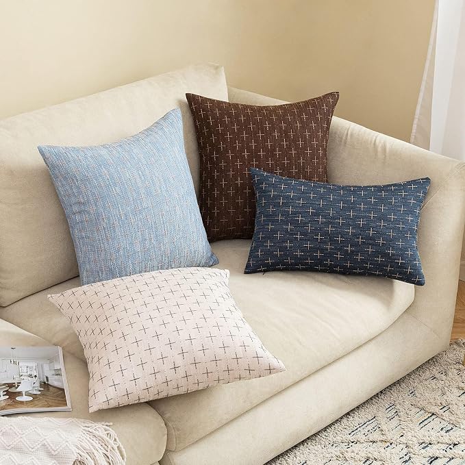 MIULEE Pack of 2 Decorative Burlap Linen Euro Sham Brown Throw Pillow Covers Modern Farmhouse Vintage Pillowcases Rustic Woven Textured Cushion Cover for Sofa Couch Bed 26x26 Inch Dark Coffee