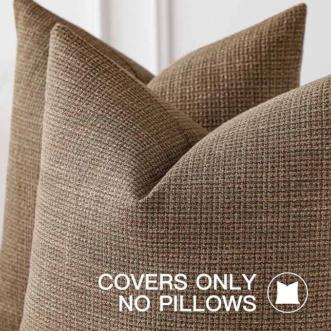 OTOSTAR Linen Throw Pillow Cover Set of 1 Decorative Square Pillowcases Cushion Covers 20x20 Inch for Home Decor Sofa Bedroom Car 50 x 50CM Brown
