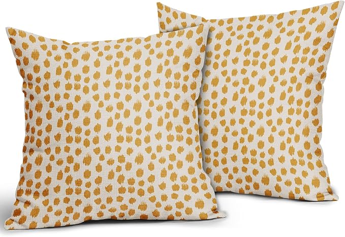 Mustard Yellow Cream Pillow Covers 20x20 Set of 2 Boho Design Polka Dot Throw Pillows Modern Brush Strokes Print Decorative Outdoor Pillowcase Square Cushion Cover Linen Pillow Case for Sofa Couch Bed