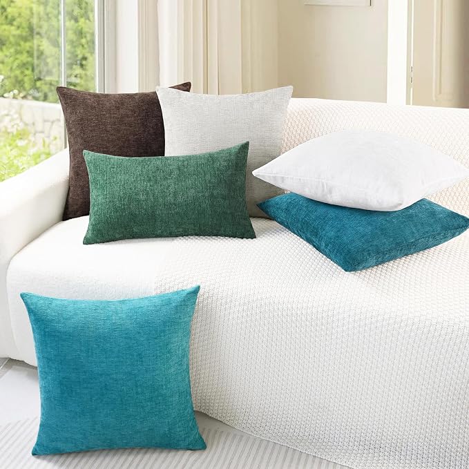 CaliTime Decorative Couch Throw Pillow Covers 24 X 24 Inches True White | Pack of 2, Cozy Chenille Cushion Cases for Sofa Bed Living Room Farmhouse Home