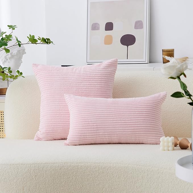 Home Brilliant Euro Sham 26x26 Pillow Cover Large Super Soft Striped Velvet Couch Throw Pillow Cover for Wedding, 66x66 cm, Blush Pink
