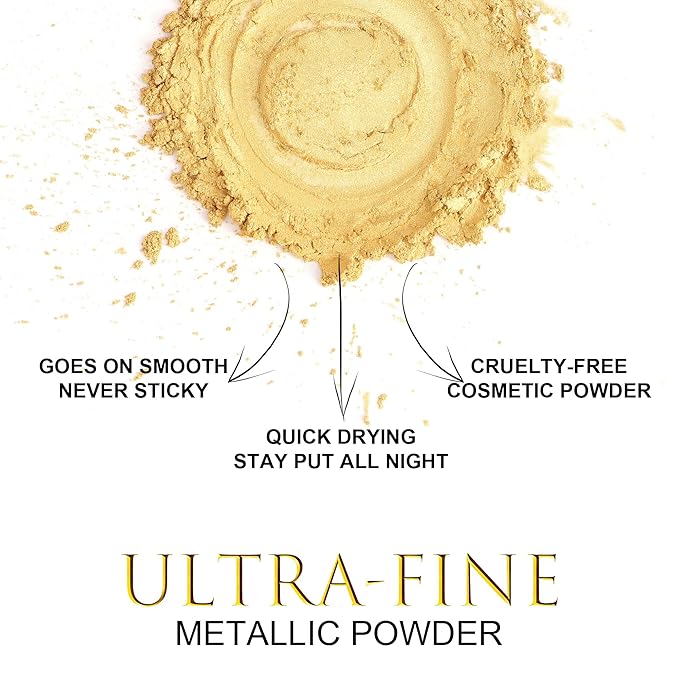CCbeauty Gold Makeup Metallic Powder, Gold Metallic Chrome Powder For Face & Body Paint with Mixing Liquid, Shimmer Face Painting Kit For Halloween Costume Cosplay, Professional SFX Makeup Kit