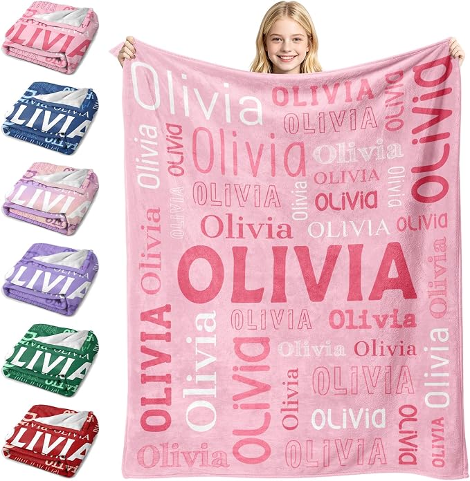 Custom Blanket with Name, Personalized Name Blankets for Teen Girls Boys Kids Baby, Customized Flannel Throw Blanket Gifts for Christmas Birthday - Printed in USA