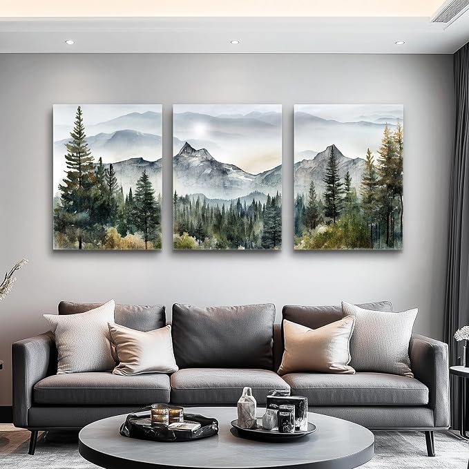 MHARTK66 Large Size Wall Art for Living Room Modern Wall Decor for Bedroom Office Decor Abstract Mountain Forest Landscapes Ink Painting 3 Piece Framed Canvas Art Prints Ready to Hang Wall Pictures