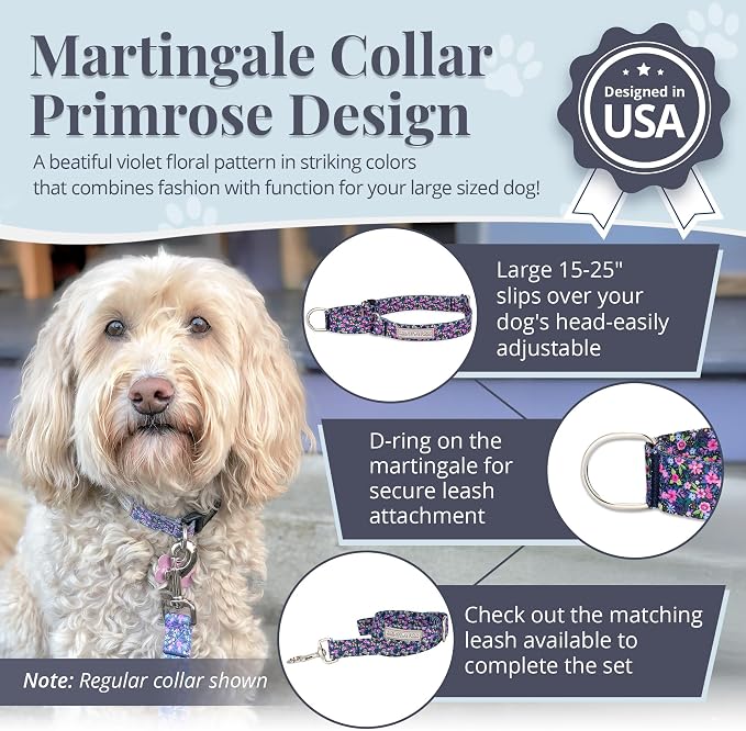 Lucky Love Dog Martingale Collar for Large Dogs No Slip – Primrose, Large