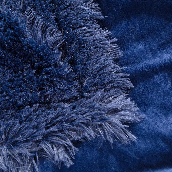 YUSOKI Long Faux Fur King Size Blanket, Navy Blue, 90" x 104" | Ultra Soft, Lightweight for All Season Use, stays fluffy after repeated washes, Perfect Gifts, Machine Washable