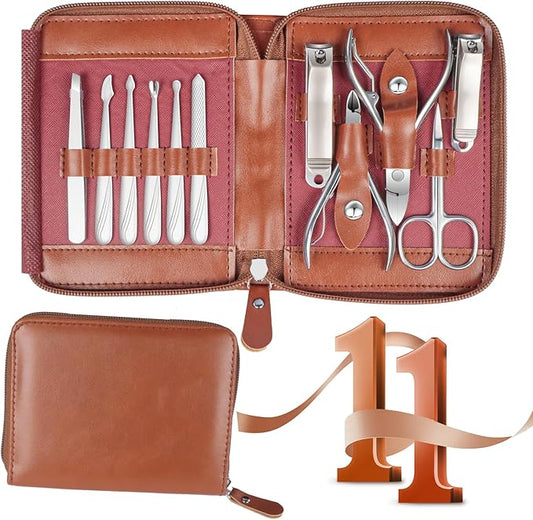 Manicure Set 11 in 1 Stainless Steel Nail Clippers for Men，Manicure Kit for Women，Nail Grooming Kit，Nail Clipper Set，Personal Care Tools