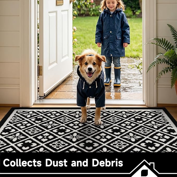 Ileading Laundry Room Runner Rug 2x5ft Non Slip Farmhouse Kitchen Floor Mats with Rubber Backing Machine Washable Indoor Doormat Low-Profile Carpet for Hallway Entryway(Black)