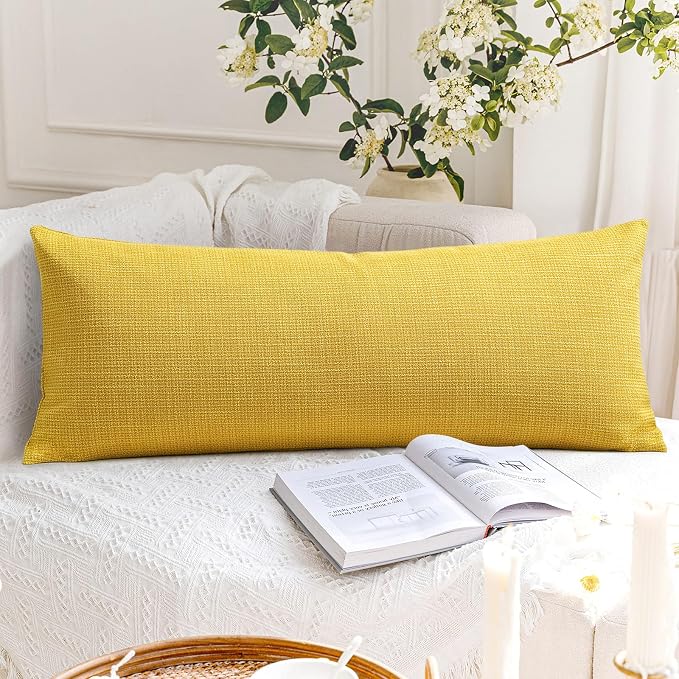 OTOSTAR Linen Throw Pillow Cover Set of 1 Decorative Long Lumbar Pillowcase Rectangle Cushion Cover 14x36 Inch for Home Decor Sofa Bedroom Car 35 x 90CM Yellow