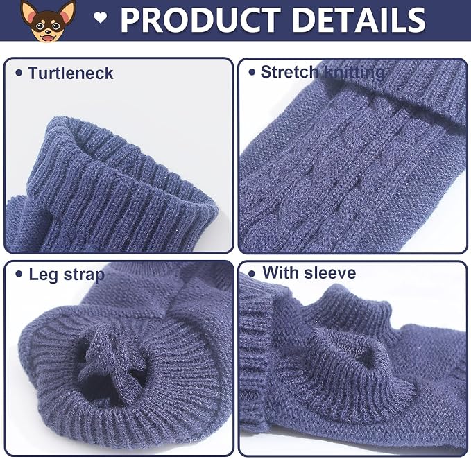 2 Pack Dog Sweaters for Small Dogs, Chihuahua Yorkie Sweater, Dog Clothes for Small Dogs, Winter Warm Pullover Clothing, Pet Cat Cold Weather Puppy Clothes Outfits M