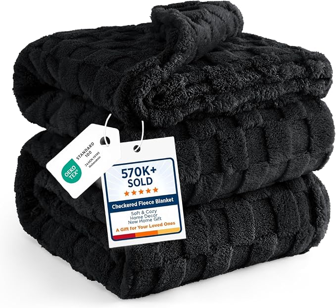 Bedsure Checkered Soft Cozy Fleece Full Blanket for Bed, Black, 84"×90" | Couch/Sofa/Bed, Lightweight, Soft Cozy Cute, All Season, Gifts for Men, Home Decor