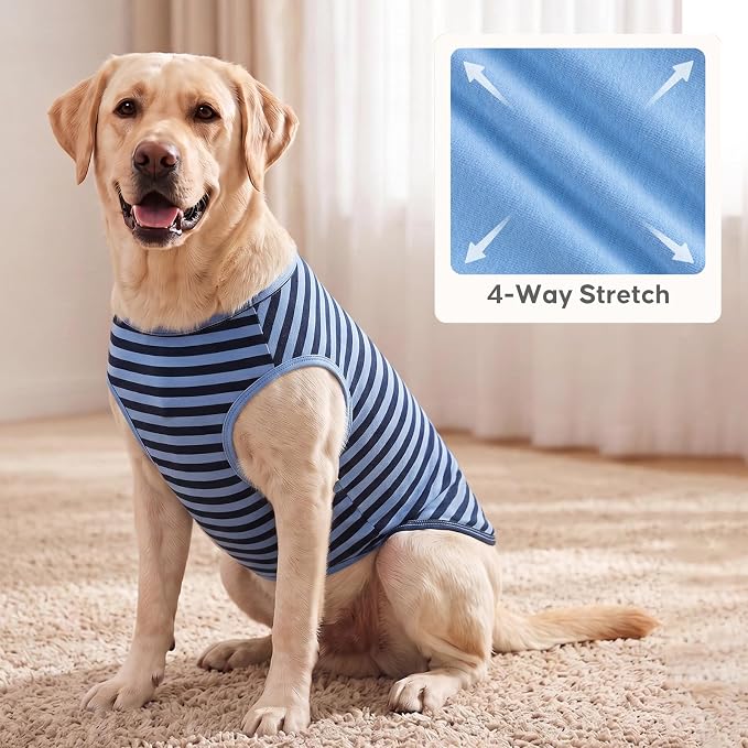 KYEESE 2Pack Cotton Dog Shirt for Large Dogs Soft Striped Tank Top | Reflective for Safety, Lightweight & Breathable, Gentle on Sensitive Skin, Stretchy & Free to Move, Comfortable Daily Wear