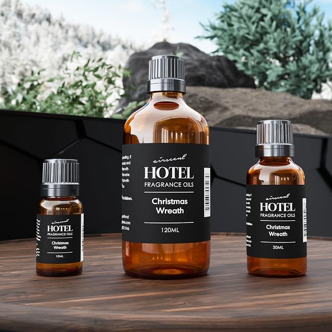 AirScent Christmas Wreath Holiday Diffuser Oil - Premium Holiday Fragrance Oil for Ultrasonic and Waterless Diffusers and Crafting - 10ml, .34 fl oz Glass Dropper Bottle - Balsam Fir Essential Oil