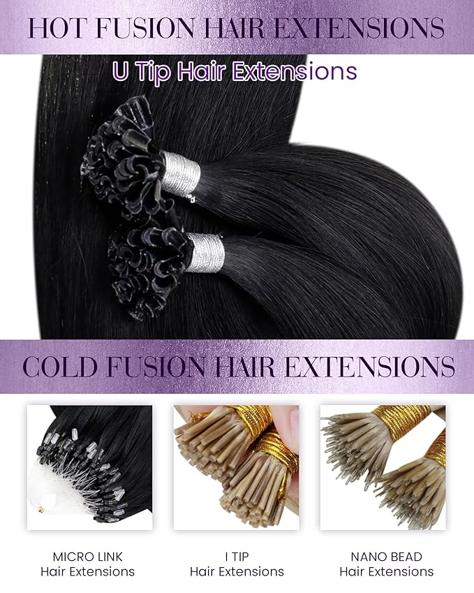 LaaVoo K Tip Hair Extensions Real Human Hair Black U Tip Hair Extensions Hot Fusion Ktip Human Hair Extensions Jet Black 100g 100s 18 Inch