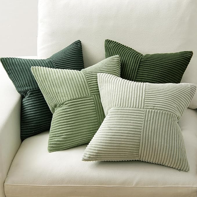 MIULEE Spring Green Decorative Throw Pillow Covers 20x20 Inch Set of 4 Boho Farmhouse Cushion Covers Mordern Nordic Pillow Cases Soft Corduroy Gradient Home Decor for Couch Sofa Living Room Bed