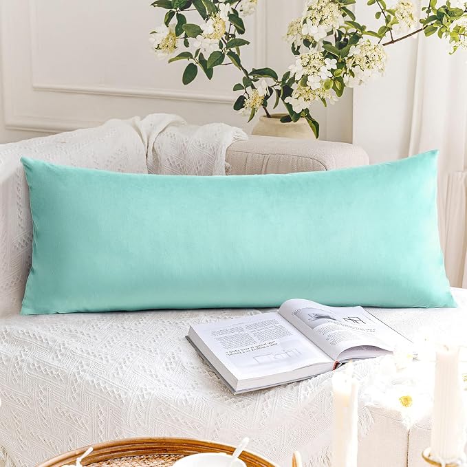 Artscope Luxury Velvet Lumbar Pillow Cover Super Soft Decorative Rectangle Pillowcases Soft Solid Cushion Cases for Couch Sofa Bedroom Car Decor 14x36 Inch Aqua Green