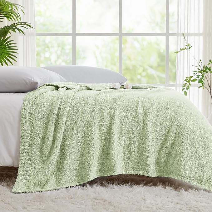 Knit Throw Blanket for Mint Green - Super Soft Lightweight Plush Fuzzy Fluffy Cozy Blankets and Throws for Sofa Bed, 60 x 80 inches