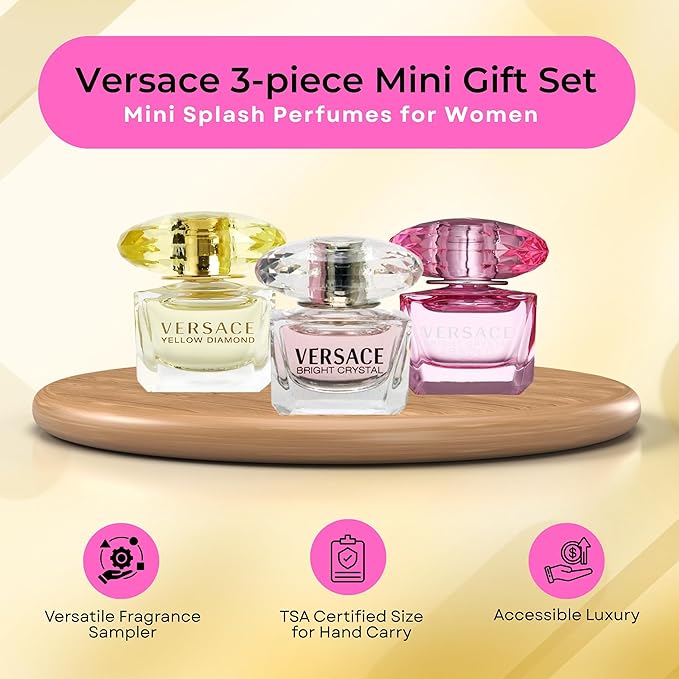 Versace 3-piece Miniatures Fragrance Collection - Bright Crystal Absolu, Bright Crystal, Yellow Diamond - Gift set for Women 0.17 fl oz each