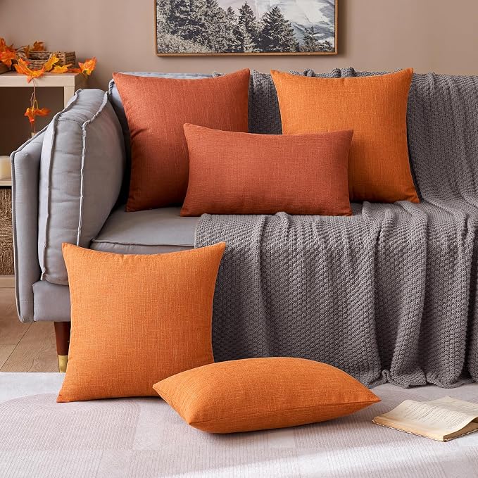 MIULEE Pack of 2 Decorative Linen Burlap Textured Pillow Covers Fall Farmhouse Boho Accent Pillowcases for Sofa Car Couch Bedroom Living Room Decor 20x20 Inch Burnt Orange