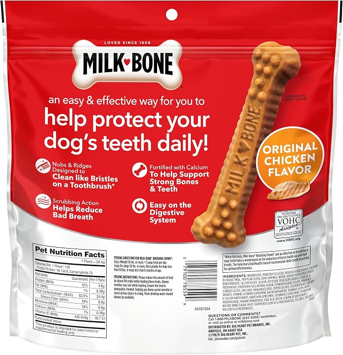 Milk-Bone Brushing Chews Original Chicken Flavor Daily Dental Dog Treats, Large, 24.2 Oz. Bag 18 Count (Pack of 5)