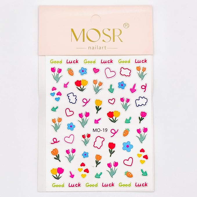 3D Embossed Korean Style Spring Bloom Nail Art Stickers, Flowers, Butterflies, Bunnies, Rainbow, Hearts, Self-Adhesive, Easy DIY for Everyday Outfit. (Butterfly+Tulip) 2-Pack