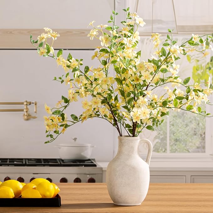 Vanselia Ceramic Flower Vase Home Table Decor Living Room Farmhouse 10 in | Large Tall White Rustic Decorative Flowers Vases Plant Modern Decoration for Kitchen Shelf Coffee Dining Centerpieces Desk