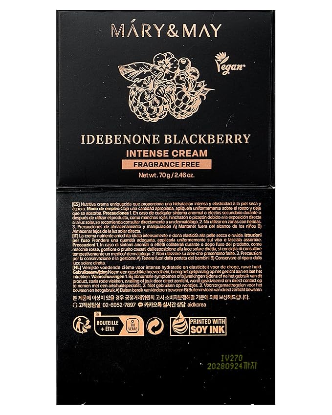 Mary&May Idebenone Blackberry Cream (4x Vitamin C Power) – Anti-Aging Moisturizer for Dry & Dull Skin, 63% Berry Complex & 5 Ceramides, 48H Hydration, Non-Greasy Korean Skincare, 2.46 oz
