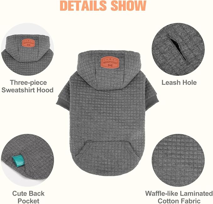 BEAUTYZOO Dog Hoodies Sweater for Medium Dogs, Waffle‑Like Laminated Coat | Warm Dog Sweatshirt with Pocket & Leash Hole, Pullover Clothes for Girl Boy Dogs, Stretchy & Easy‑On‑Off, Bulldogs Pitbulls