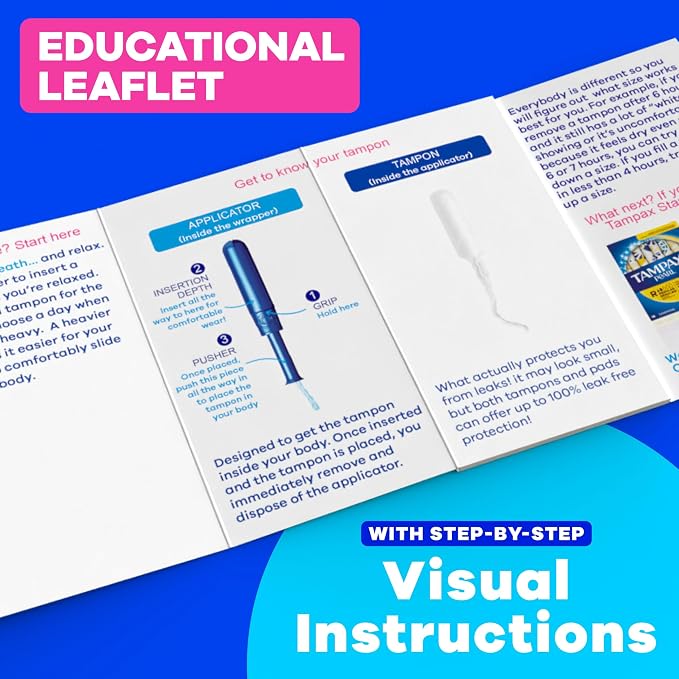 Tampax Starter Kit Multipack, with LeakGuard Braid, Regular/Super Absorbency, Easy First Tampon Trial, Unscented, 12 Count