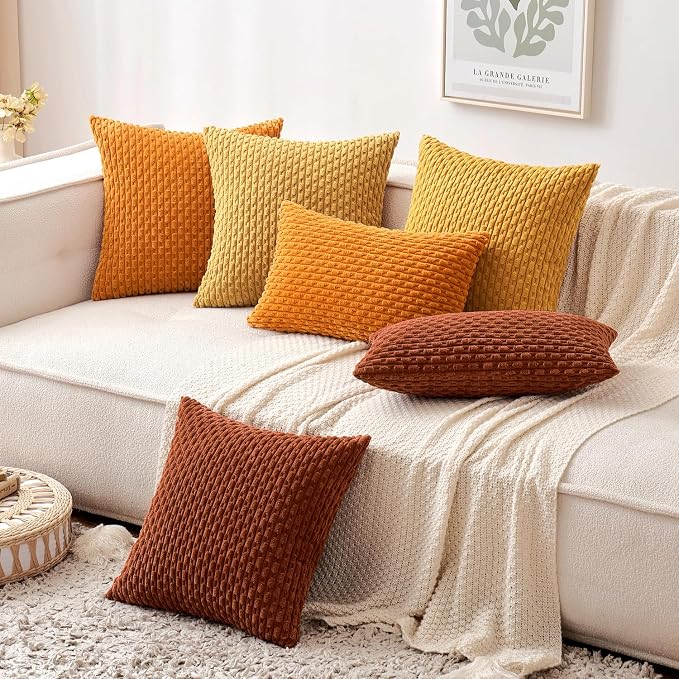 MIULEE Decorative Throw Pillow Covers 18x18 Gold Textured Corduroy | Pack of 2 Striped Pillow Covers Modern Farmhouse Home Decor for Couch Bed Sofa Living Room