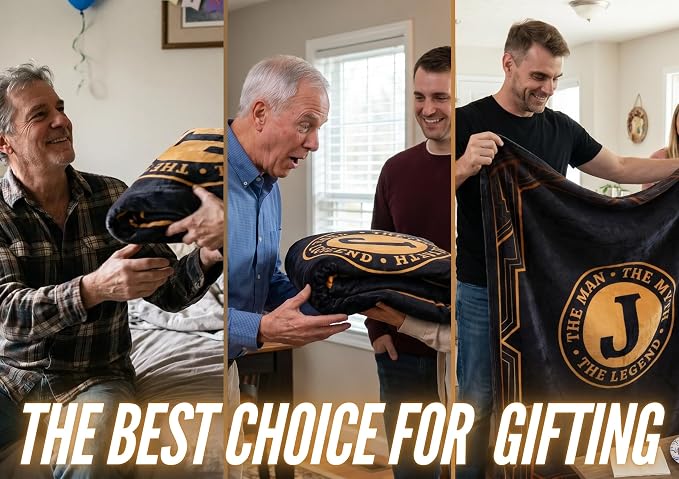 Gifts for Men, Initial Mens Blanket, Birthday Gift for Him, 50"x 65", K | Soft 350 GSM flannel throw with initial legend design for dads, husbands and grandpas, ideal for birthdays or Christmas