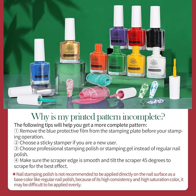 Born Pretty Nail Stamping Polish, Fingernail Stamp Polish Set Manicure Print Nail Polish for Plates 12 Colors Bulk Gift Collection 10ml 0.34fl oz Ideal Gifts