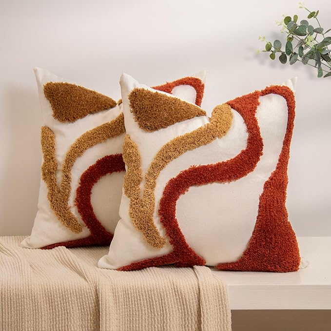 lifein Boho Pillow Covers 18x18 Set of 2 Boho Tufted Throw Pillow Covers Aesthetic Decorative Cushion Covers Farmhouse Pillow Case for Couch Sofa Bed Living Room,Home Decor