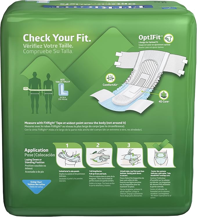 FitRight OptiFit Extra Adult Briefs, Incontinence Diapers with Tabs, Moderate Absorbency, Large, 44 to 56", 20 Count (Pack of 4)