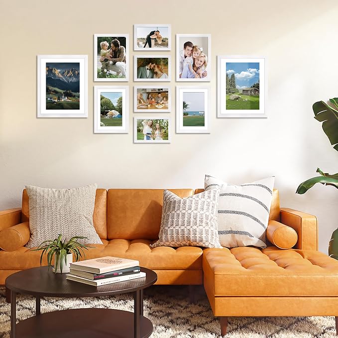 10 Pack Picture Frames Collage Wall Decor for Mounting or Tabletop Display, Gallery Wall Frame Set with Two 8x10 White Frames, Four 5x7 Frames and Four 4x6 Frames, Multi-Pack Photo Frame Set