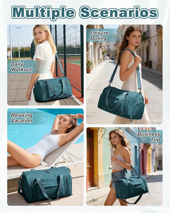 Gym Bag for Women,Travel Duffel Bag with Shoes Compartment Personal Item Carry On Overnight Bag for Mens Weekender Bag Training Handbag Sports Gym Tote Bag Yoga Bag Peacock Blue