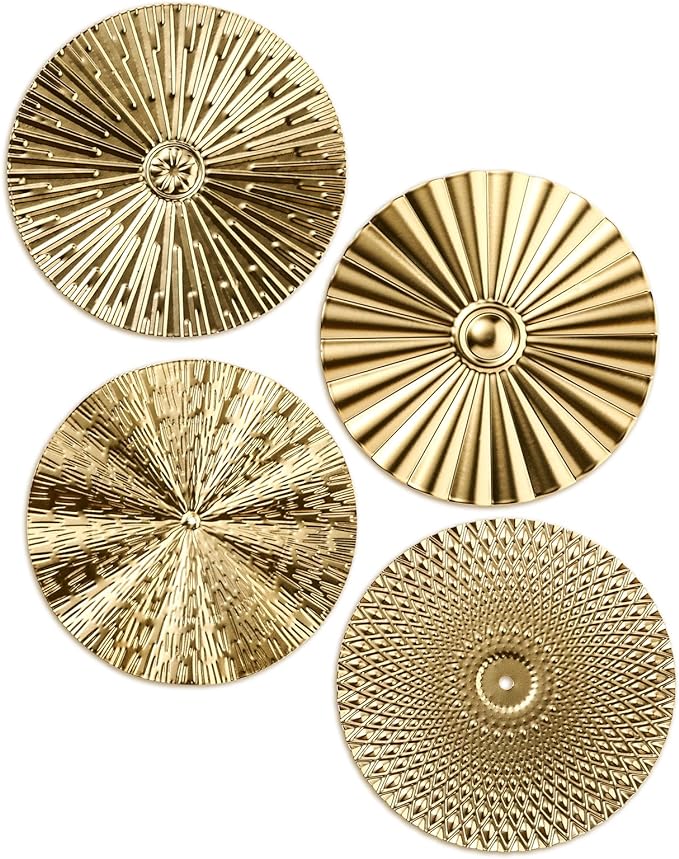 Hicarer 4 Pcs 12 Inch Gold Metal Wall Art Decor Modern Sunburst Hanging Artwork Decor Wall Decorations for Home Bedroom Bathroom Living Room Office Sculpture Gift