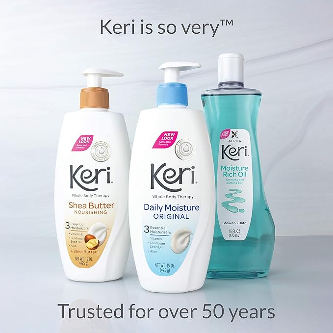 Keri Whole Body Therapy Original Shea Butter Lotion, Continuous Moisturization, 3 Essential Moisturizers (Vitamin E, Aloe and Sunflower Seed Oil) 15 oz. (Pack of 2)