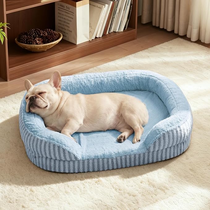 MIXJOY Orthopedic Dog Beds Medium Sized Dog,Medium Waterproof Oval Dog Bed with Removable Washable Cover,Egg-Crate Foam Big Pet Bed Couch Sofa with Bolster Sides,Non-Slip Bottom,M 28"X23",Blue