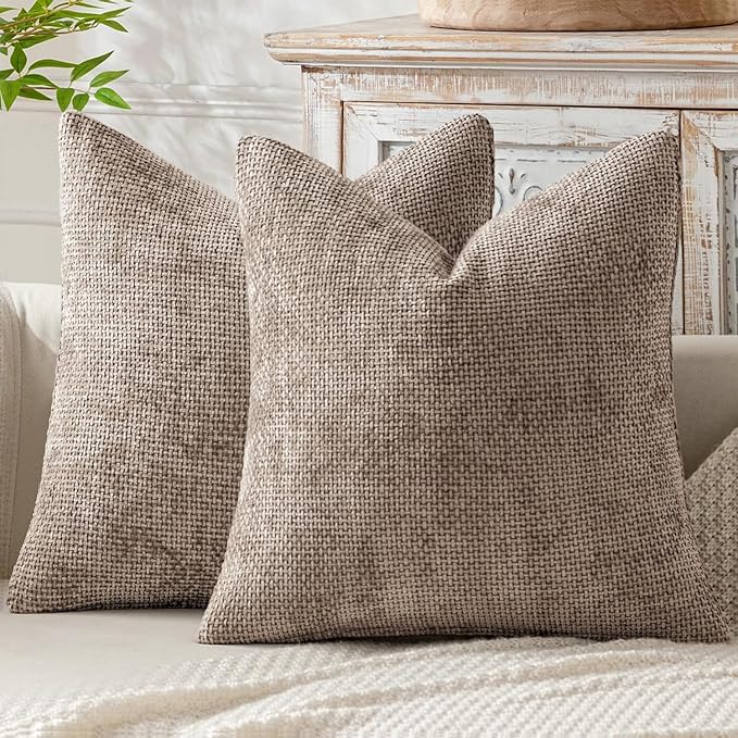 MIULEE Decorative Couch Throw Pillow Covers 22x22 Inch Light Khaki 2 Pack | Modern Boho Accent, Soft Chenille Pillow Covers, Farmhouse Cushion Cases for Home Decor Bed Sofa Living Room