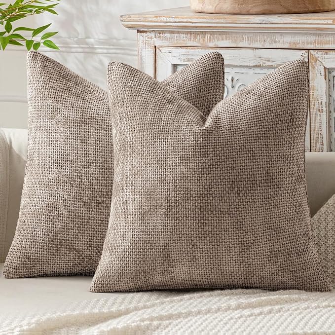 MIULEE Decorative Couch Throw Pillow Covers 18x18 Inch Light Khaki 2 Pack | Modern Boho Accent, Soft Chenille Pillow Covers, Farmhouse Cushion Cases for Home Decor Bed Sofa Living Room