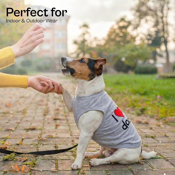 Parisian Pet Dog Shirt - 100% Cotton Shirts for Large Dogs - Grey Sleeveless Dogs Clothes - Lightweight and Breathable Puppy Clothes - Stretchy Dog Apparel - I Love My Daddy T Shirt for Pet