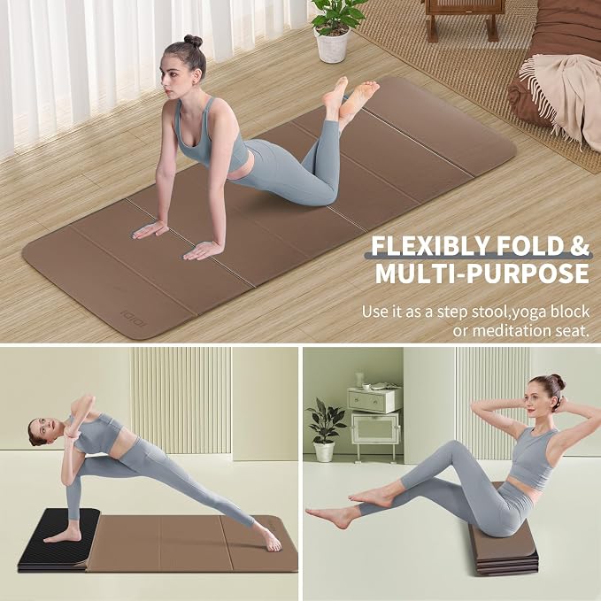 Foldable Extra Large Yoga Mat 74"×31.5", 8mm Double-Sided Non Slip Lightweight Fitness Mat for Man & Woman, Portable for Home Studio & Travel