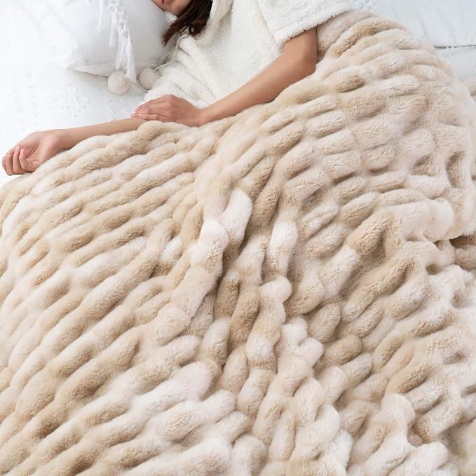 BATTILO Luxury Faux Fur Throw Blanket for Couch, 60"x80", Tie-dye-Beige