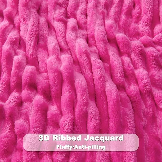 NEWCOSPLAY Fleece Ribbed Cozy King Blanket for Couch, Hot Pink, 90"x110" | Premium Silky Flannel Blanket, Soft Lightweight Fluffy Throw Blanket for Bed Sofa Decor, Gift for All Season Use