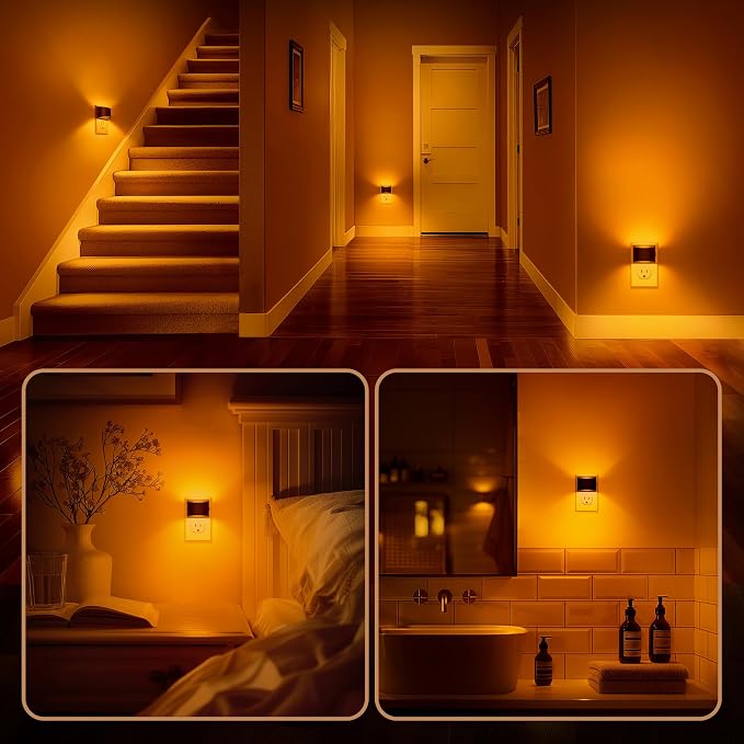 Night Light, Night Lights Plug into Wall, Adjustable, Amber | 3 Level Brightness Adjustable Night Light, Dusk to Dawn Sensor, Nightlights for Adults, Bedroom, Bathroom, Hallway, 2 packs